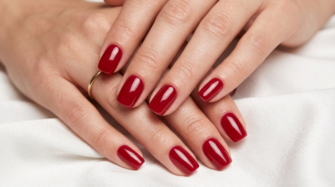Mãos com unhas vermelhas