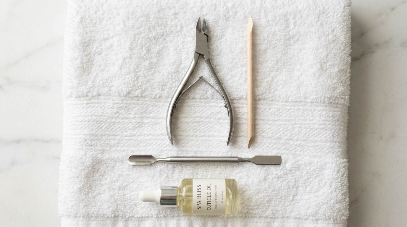 Ferramentas de manicure em toalha